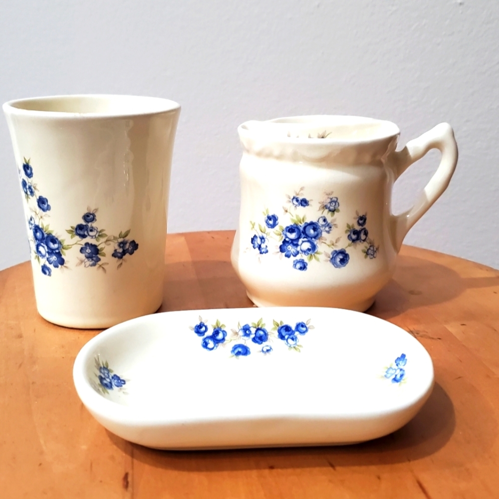 Vintage Porcelain Shaving/ Toothbrush Mug Set, VB Athena Pottery